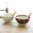 Mino Ware Sesame Grinder Bowl with Pestle, 7 inches - Durable Ceramic with Retro Dotted Pattern, Versatile for Dressings and Sauces (White, Large)