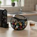 2 Pieces Metal Coffee Pod Holder, Large Capacity Espresso Pod Storage Fruit Bowl Snack Organizer With Sturdy Wire Basket For Counter Bar Station, Black
