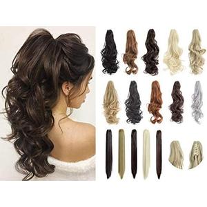 FELENDY Ponytail Extension Claw 18" 20" Curly Wavy Straight Clip in Hairpiece One Piece A Jaw Long Pony Tails for Women Ash Blonde Mix Ginger Brown