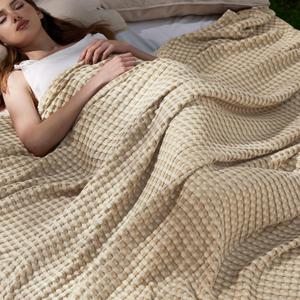 Bedsure Cooling Cotton Waffle Full Size Blanket - Lightweight Breathable Blanket of Rayon Derived from Bamboo for Hot Sleepers, Luxury Throws for Bed, Couch and Sofa, Light Brown, 80x90 Inches