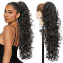 Hairro Claw Clip Ponytail Hair Extensions Jaw On Ponytails Synthetic Hair Curly Wavy Jaw/Claw Clips Pony Tail Hairpieces For Women 24 Inch 200g #1B Natural Black