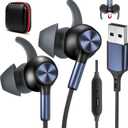 USB Earbuds with Microphone for PC Laptop,Wired USB A Headphones with Mic& Earfins Hook for Computer Office Work,7.5ft Noise Canceling Stereo Computer Headset for Dell/HP/Chromebook Game School,Black