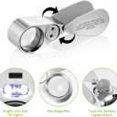 4 Pcs 40x Metal Jewelers Loupe Magnifier with Light Illuminated LED Magnifying Glass 10x 20x 30x Jewelry Eye Loop Folding Pocket Magnifying Glass with Tweezers for Close Work Gems Rocks Stamps Coins