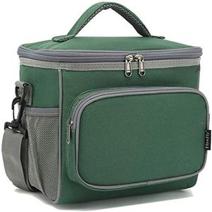 FlowFly Insulated Reusable Lunch Bag Adult Large Lunch Box for Women and Men with Adjustable Shoulder Strap,Front Zipper Pocket and Dual Large Mesh Side Pockets,ArmyGreen