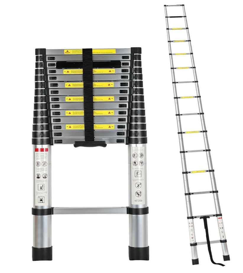 OUTPRIZE 14.5FT Telescoping RV Ladder, Portable Aluminum RV Telescoping Ladder Compatible with Lippert On-The-Go Receiver, 350lbs Capacity