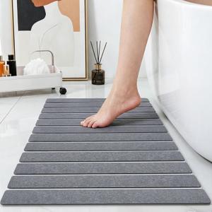 Stone Bath Mats Foldable Non-Slip Quick Dry Bathroom Rugs, 1×Rug 15×24"+1×Non-slip Mat