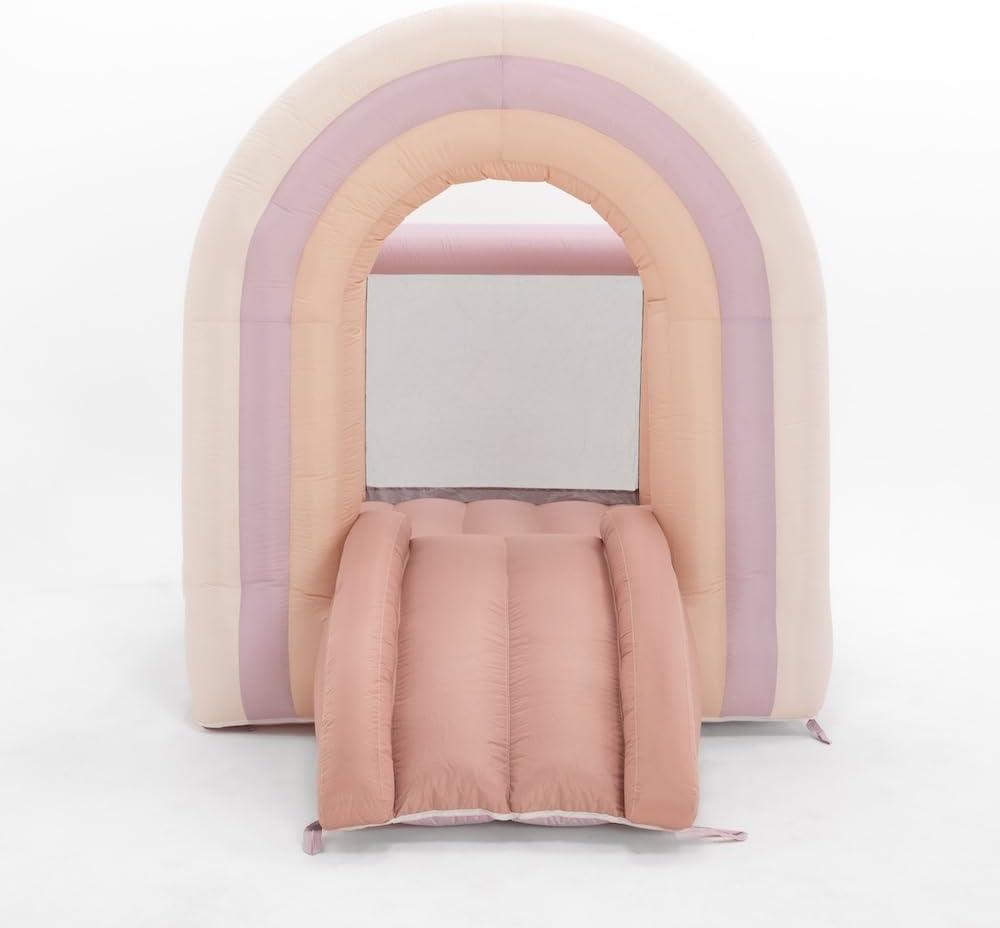 PLAYSMOL Pink Rainbow Inflatable Bounce House with Blower, 8x8 Kids Jumping House for Indoor Outdoor Play, Bouncy Castle, Ages 3-8