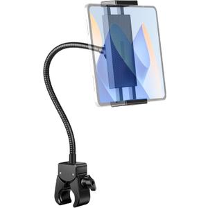 Gooseneck Tablet Holder, iPad Holder for Stroller/Treadmill/Golf Cart/Boat/Mic Stand/Wheelchair/Gym Bicycle Handlebar Clamp, Compatible with 4.7-12.9" Tablets and Phones,Galaxy, E-Readers