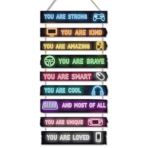 Dinosaur Wall Decor for Boys Room, 9-Piece Inspirational Wooden Signs with Positive Affirmations, Dino Nursery Decor for Toddler Kids Bedroom, Baby Boy Room Art with Motivational Quotes