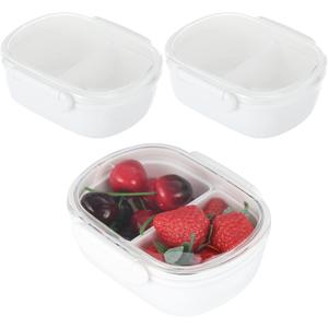 3 PCS Double Compartment Snack Containers, Small Reusable Removable Fruits Snack box Containers Snacks Dips Takeout Leakproof & Airtight Food Storage Box for Travel, Office, Picnic