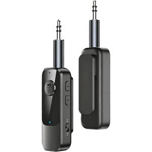 Bluetooth 6.0 Transmitter Receiver, 2-in-1 Wireless Audio Adapter with 3.5mm AUX, TF Card Slot, Built-in Mic for Hands-Free Calls, Clip-on Bluetooth Car Kit for Home Stereo, TV, PC