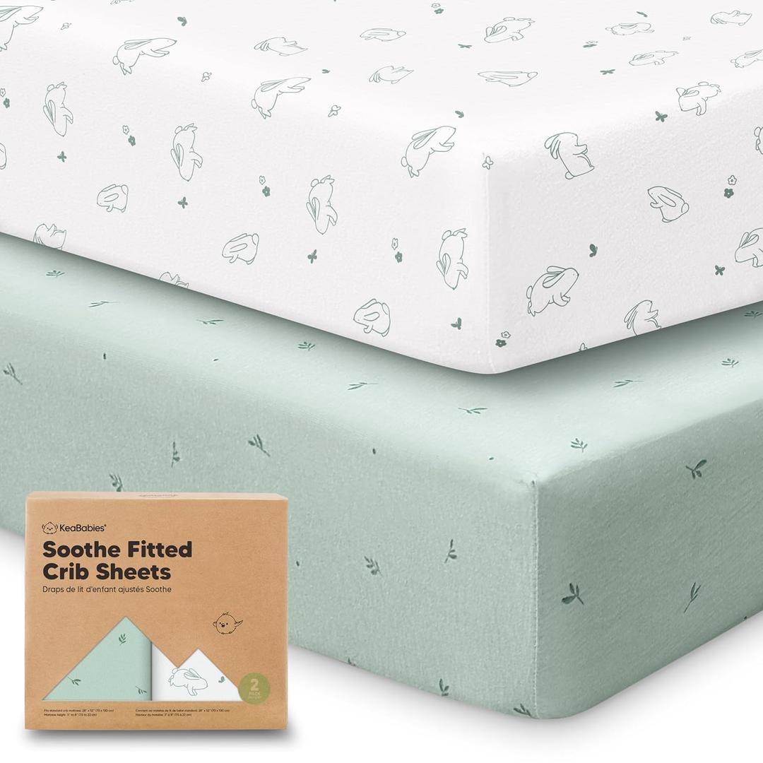 KeaBabies 2-Pack Organic Crib Sheets for Boys, Girls - 52x28 Fitted Crib Mattress Sheet Neutral, Breathable Jersey Cotton Cover for Baby Bed, Toddler Mattress, Soft & Cute Prints (Bunnies) KeaBabies 2-Pack Organic Crib Sheets for Boys, Girls - 52x28 Fitted Crib Mattress Sheet Neutral, Breathable Jersey Cotton Cover for Baby Bed, Toddler Mattress, Soft & Cute Prints (Bunnies)