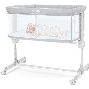 Ezebaby Baby Bassinet Bedside Sleeper, Portable Bedside Bassinet for Baby Newborn Infants with Adjustable 7 Heights and All Mesh Sides, Mattress & Sheet Included (Light Gray)