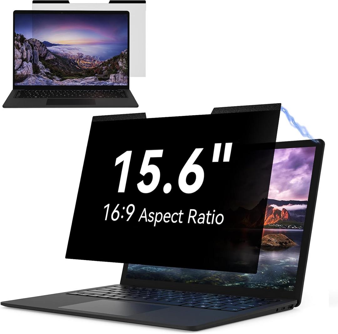 Magnetic Laptop Privacy Screen 15.6 Inch for 16:9 Computer Monitor, Removable 15.6 Anti Glare Protector Blue Light Filter Shield Compatible with HP Dell Xps Acer Asus Samsung Lenovo ThinkPad Envy