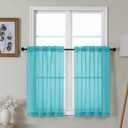 Gwine Turquoise Sheer Kitchen Curtains 36 Inch Length, Light Filtering Voile Soft Airy Small Cafe Curtains, Short Window Curtain for Bathroom Basement, 42x36 inch, 2PCS