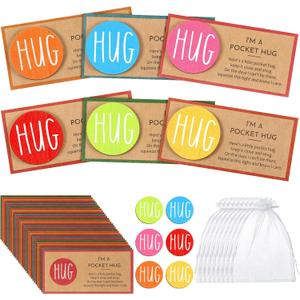 60 Sets Valentines Day Gifts Bulk Wooden Pocket Hug Inspirational Cards and Bags Love Gifts for Family and Friends Valentines Present Exchange Party Favors