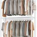 BATHWA Clothes Racks for Hanging Clothes, 25 mm tube Heavy Duty 47.3" W x 17.7" D x 80.7" H Large Wardrobe Rack with Shelves & Wheels Rolling Metal Commercial Multifuctional, White