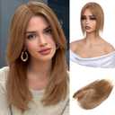 Hair Toppers for Women Real Human Hair,10 inch 30g Light Brown Human Hair Topper for Women 150% Density Silk Base Middle Part Clip in Hair Pieces Straight Hair for Daily Use