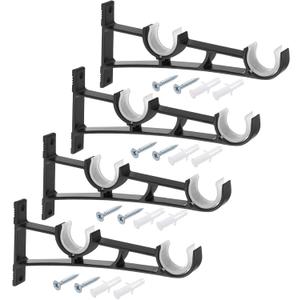 uxcell Double Curtain Rod Bracket, 4Pcs - Aluminum Alloy Curtain Rod Holders, Curtain Rod Hooks Fit for 0.8-1 Inch Drape Poles for Wall Hanger (Black)