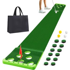 Golf Putting Game Set with Front Border for Indoor & Outdoor,Golf Putting Green Mat Include 4 Balls,1 Portable Bag,2 Flags&Cups,Practice Training Aid for Backyard,Party,Office