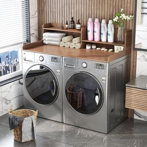 2-Tier Bamboo Laundry Washer and Dryer Countertop Walnut, 54 x 27.55 inches