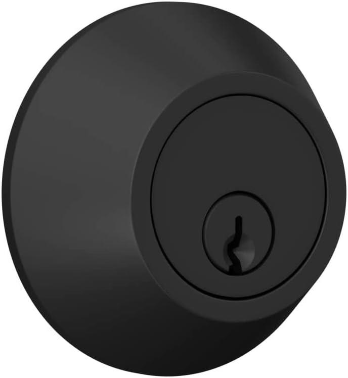 Deadbolt with Round Trim, Keyed 1 Side, Matte Black Finish