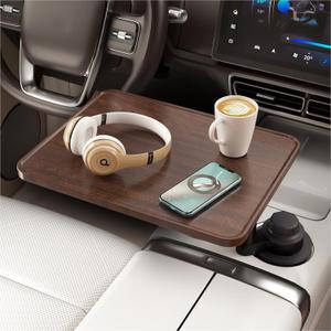 360° Rotating Wood Car Tray & Desk for Laptop  Steering Wheel Cup Holder Table, Car Accessories for Women & Men, Compatible with Tesla Model Y/3/S, Ford F150/Explorer/Maverick & Most Vehicles