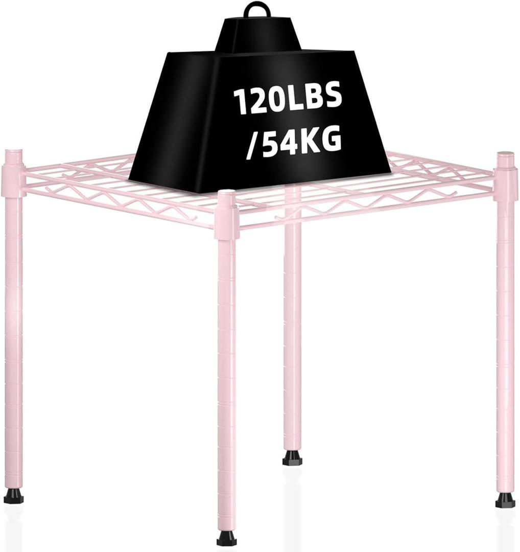Stacking Shelf Adjustable, Stackable & Expandable, Heavy Duty Storage Shelving Unit, Cabinet Organizer Shelf (Pink-01-Tier), 15x14x15 inches