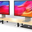 Large Extra Long Monitor Stand Riser 43.7in,Dual Monitor Riser, Wide TV Stand for 2 Monitors, Wood & Steel Leg Adjustable Height Desktop Riser, Home Office Organization. (Natural)