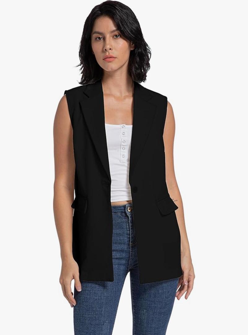 No Brand Long Vest for Women Sleeveless Blazer Vest Open Front Button Lapel Duster Trench Cardigan Top No Brand Long Vest for Women Sleeveless Blazer Vest Open Front Button Lapel Duster Trench Cardigan Top