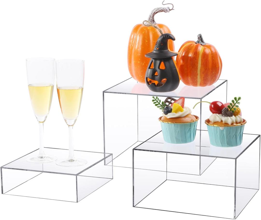 Acrylic Risers Display Stands, 3 Pcs Clear Cube Boxes Display Stand, Buffet Risers with Hollow Bottom, Food Stands, Retail Vendor Store Display Riser Showcase for Jewelry Figures Collectibles Cake Acrylic Risers Display Stands, 3 Pcs Clear Cube Boxes Display Stand, Buffet Risers with Hollow Bottom, Food Stands, Retail Vendor Store Display Riser Showcase for Jewelry Figures Collectibles Cake