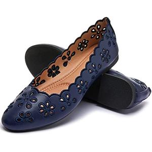 Women's Ballet Flats Black PU Leather Dress Shoes Comfortable Round Toe Slip on Flats with Breathable Eyelets 7.5,Blue  Women's Ballet Flats Black PU Leather Dress Shoes Comfortable Round Toe Slip on Flats with Breathable Eyelets 7.5,Blue
