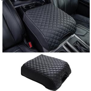 JDMCAR Center Console Cushion Compatible with 2015-2020 Ford F150 / 2017-2022 F250 F350 F450 and 2018-2024 Expedition Accessories, Customized PU Leather Armrest Cover Protector (Bucket Seat Only)