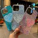 Bling Case for iPhone 13 Pro Max, with Glitter Sparkle Love Ring Stand Holder Kickstand Women Girl Cute Shockproof Protective Phone Case(Green)
