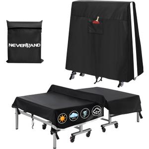 Ping Pong Table Cover Outdoor Waterproof, Table Tennis Cover Indoor & Outdoor Fits Universal 9x5 FT Tables Folding & Flat Tables with Paddles Organize Bag, 600D Oxford Fabric (Black)