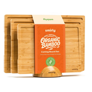 SMIRLY Wooden Cutting Boards For Kitchen Meal Prep & Serving - Bamboo Cutting Board Set with Holder, Charcuterie & Chopping Board, Wood Cutting Board Set, Kitchen Gadgets (3 Pack With Holder, Natural Bamboo)