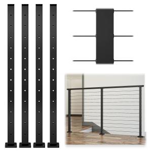 Muzata 4Pack Black Cable Railing Post 42 Inch 42"x2"x2" Level Drilled Surface Mount T304 Stainless Steel Cable Railing System Kit Indoor Outdoor with Paper User Guide PS02 BH4L