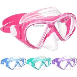 ACQCES Kids Swim Goggles Snorkel Diving Mask for Boys Girls Ages 5-15, Two-Color Anti-Fog Swimming Goggles with Nose Cover