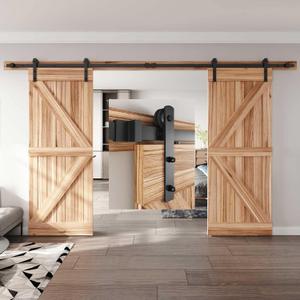 EaseLife 12 FT Double Door Sliding Barn Door Hardware Track Kit,Straight Pulley,Heavy Duty,Slide Smoothly Quietly,Easy Install (12FT Track Kit for Double 36" Wide Door)