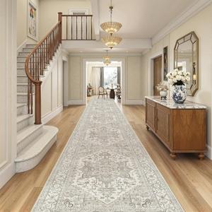 Madane 3x20 Hallway Runner Rug - Extra Long Carpet Runners for Hallways 20ft Non Slip Stain Resistant Rugs Runner for Living Room Bedroom 20 Feet Distressed Floor Carpet for Kitchen, Beige/Brown