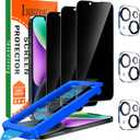 IMBZBK 3 Pack Privacy Screen Protector for iPhone 14 Anti Spy Private Accessories, Case Friendly Film, Military Grade Tempered Glass 3 Camera Lens Protector