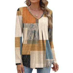 Misakia Women Long Sleeve Top V Neck Casual Shirt Loose Fit Fall Blouse Trendy Tunic Clothes 2025 (L)