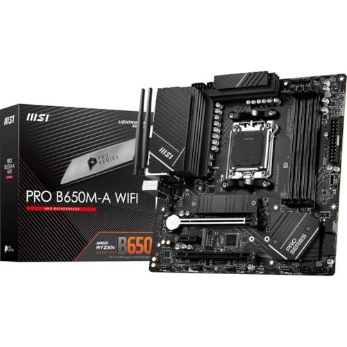 MSI PRO B650M-A WiFi ProSeries Motherboard (AMD Ryzen 9000/8000/7000 Series Processors, AM5, DDR5, PCIe 4.0, M.2, SATA 6Gb/s, USB 3.2 Gen 2, HDMI/DP, Wi-Fi 6E, Bluetooth 5.3, 2.5Gbps LAN, mATX)
