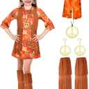 Haysandy Kids Hippie Costume Set 60s 70s Hippie Dress Peace Sign Party Accessories for Carnival Halloween Cosplay Party, (Large, Stylish Style)