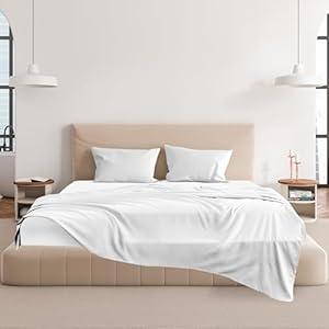 CHOEGOBEST Easy Care Luxury Microfiber Extra Soft and Cooling Bed Sheet Set with Deep Pockets (Bright White, King Set of 4)