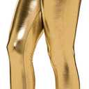 Loxdonz Women Wet Look Shiny Metallic Leggings Liquid Waist Stretch Pants (XX-Large, Gold)