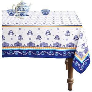 Rectangle Tablecloth - 60 x 84 Inch Polish Pottery Rustic Tablecloth Classic French Country Printed Farmhouse Table Cover for Farmhouse Decoration, Suitable for Home, Kitchen Dining (Blue Ceramic)