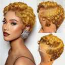 Honey Blonde 13X4 Lace Front Curly Pixie Cut Wig Human Hair Wigs, Honey Blonde #27 13x4 HD Lace Frontal Wigs Short Layered Curly Glueless Wig Deep Wave Pixie Cut Human Hair Wigs for Black Women
