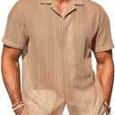 Runcati Mens Button Down Shirts Cuban Collar Casual Short Sleeve Shirt Summer Beach Hollow Out Tops L