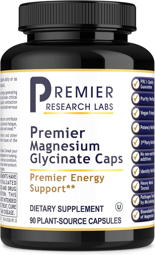 Premier Research Labs Magnesium Glycinate Supplement - Pure Magnesium, High Absorption, Supports Sleep Quality, Chelated, Vegan, Third Party Tested, Premier Energy Support - 90 Capsules (90 Count (Pack of 1))